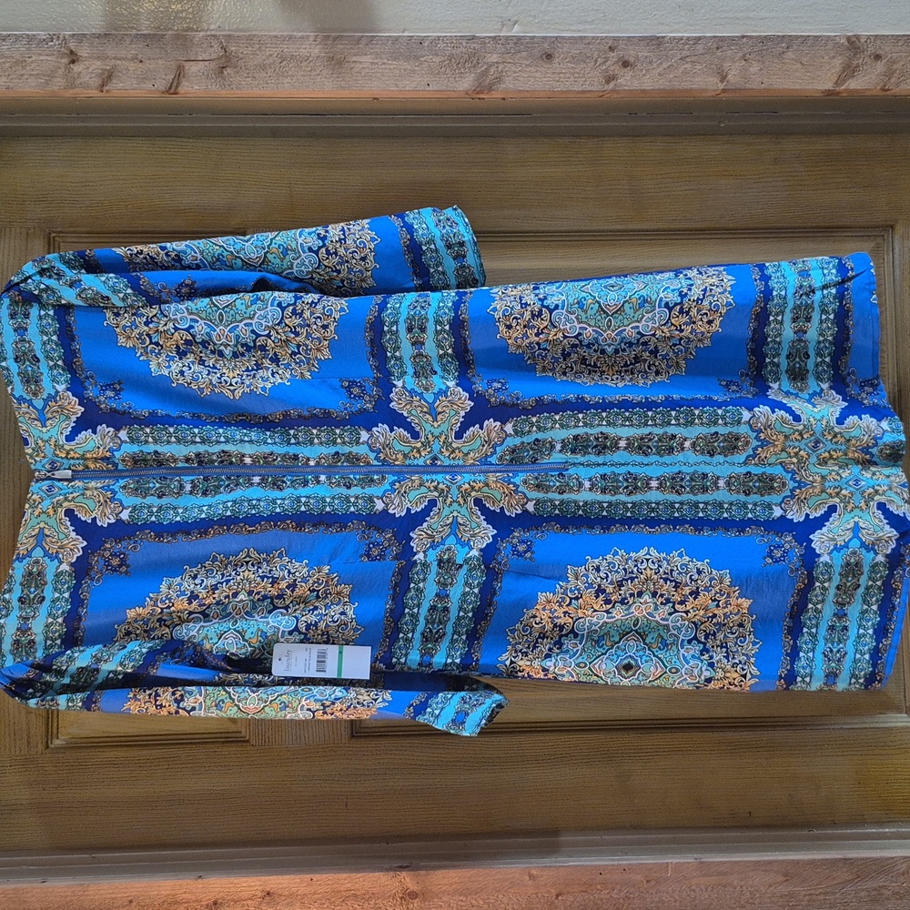 Laundry By Shelli Segal Vibrant Blue Multi Dress Beautiful Design Zip Closure 8 - Picture 4 of 11